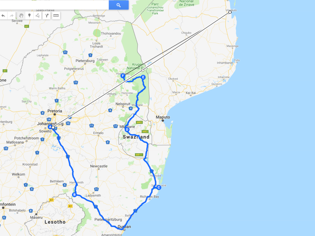 Itinéraire 2 semaine Afrique du Sud et Mozambique
